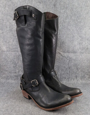 Liberty Black Boots Womens 9.5 Leather Western Riding Distressed Buckle Harness